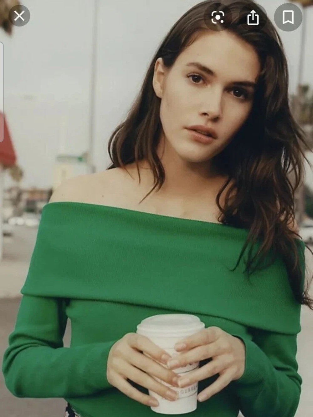 Ett:Twa ForAnthropologie Off-the-Shoulder Bright Green Sweater M